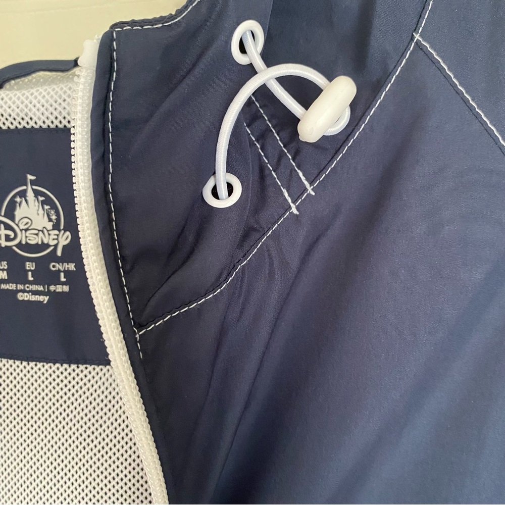 World of Disney Dark‎ BlueWhite Medium Hooded Full Zip Windbreaker Jacket Pocket - Picture 7 of 14